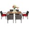 7-Piece Red Outdoor Patio Dining Set PE Wicker & Acacia Wood Table with 6 Cushioned Steel Frame Chairs